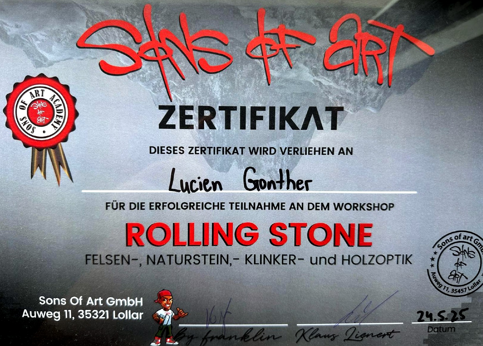 Zertifikat Workshop Rolling Stone